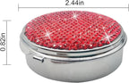 Bling Pill Case for Purse Medicine Vitamin Container Holder Pocket Pill Case Round Medicine Organizer for Vitamin/Fish Oils/Supplement Travel Medicine Kit (3 Compartment Red)