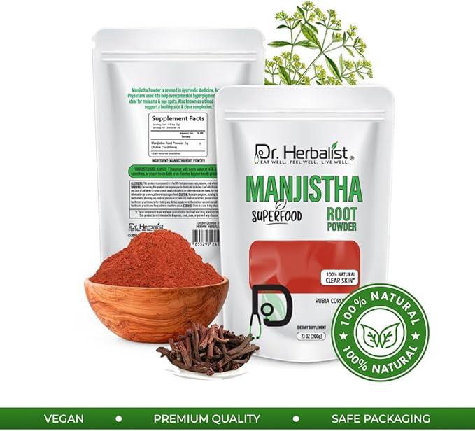 Dr. Herbalist Manjistha Root Powder (200g) - 100% Natural Indian Madder for Skin, Hair & Wellness, Vegan, Promotes Radiant Complexion & Healthy Hair