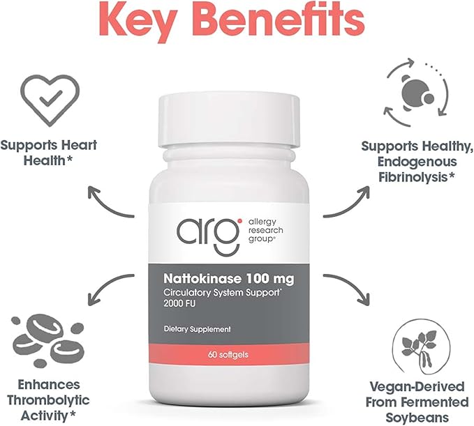 Allergy Research Group - Nattokinase Supplement NSK-SD 2000 FU, 100mg - Cardiovascular/Circulatory Health - 60 Softgels