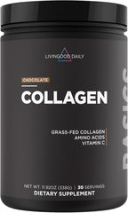 Livingood Daily Chocolate Collagen Powder for Women & Men, Hydrolyzed Collagen Peptides Powder with Vitamin C, Protein with 20 Amino Acids, Type I & III, Grass Fed, Keto, Paleo, Gluten Free, 30 Srvgs