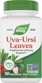 Nature's Way Uva Ursi Leaves, Traditional Urinary Support*, 1,110 mg per 3-Capsule Serving, Non-GMO Project Verified, Herbal Dietary Supplement, Gluten Free, 100 Vegan Capsules (Packaging May Vary)