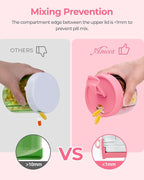 AMOOS Cute Pill Dispenser with 7 Large Compartments, Portable Pill Bottle Organizer with Wide Opening for Easy Use, Anti-Mix Pill Organizer for Travel, BPA-Free Pill Container, Hot Pink
