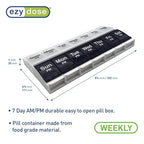 EZY DOSE Push Button (7-Day) Pill Case, Medicine Planner, Vitamin Organizer, 2 Times a Day AM/PM Container, X-Large Compartments, Arthritis Friendly, Effortless Open, Clear Lids, Blue/White, BPA Free