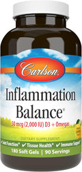 Carlson - Inflammation Balance, Balanced Omega-3 & Omega-6 Ratio, with D3, Norwegian, Wild-Caught Fish Oil Supplement with Fatty Acids, Sustainably Sourced Fish Oil Capsules, 180 Softgels