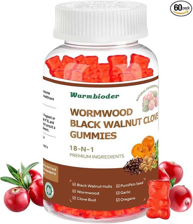 18-in-1 Wormwood Black Walnut Clove Gummies for Adults,Liver Support,with Pumpkin Seed Oil,Rapid Gut Cleanse & Digestive Health with Clove,Garlic,Turmeric,Oregano,Cranberry Extract