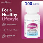 Prenatal Multivitamin by HealthStar for Healthy Mom and Baby - Folate + Vitamin C + Vitamin D + Iron + Calcium + B12 - 100 tablets