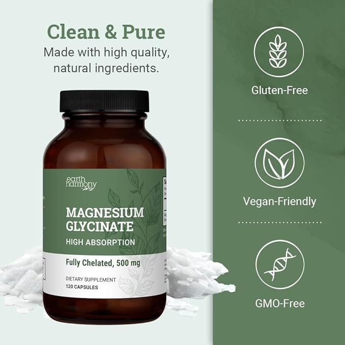 Pure Magnesium Glycinate 500mg - Chelated Magnesium Supplement, High Absorption Capsules for Sleep, Glicinato De Magnesio with Organic MCT Powder (120 Capsules)