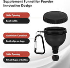 2Pack Portable Protein Powder Travel Container to Go, Protein Powder Funnel with Carabiner & Reinforced Caps, Water Bottle Container for Powders Mixes, PreWorkout/Supplement Funnels (100ml_Black)