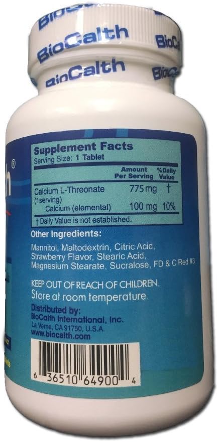 BioCalth® Chewable L-threonate Calcium Tablets, Strawberry Flavor, Patented Calcium Supplement