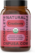 Organic Cranberry Capsules 500mg by Complete Natural Products - Cranberry Supplements for Women, Plant Based Powder for Urinary Tract & Bladder Support, Vegan Non GMO No Fillers Formula Made in USA