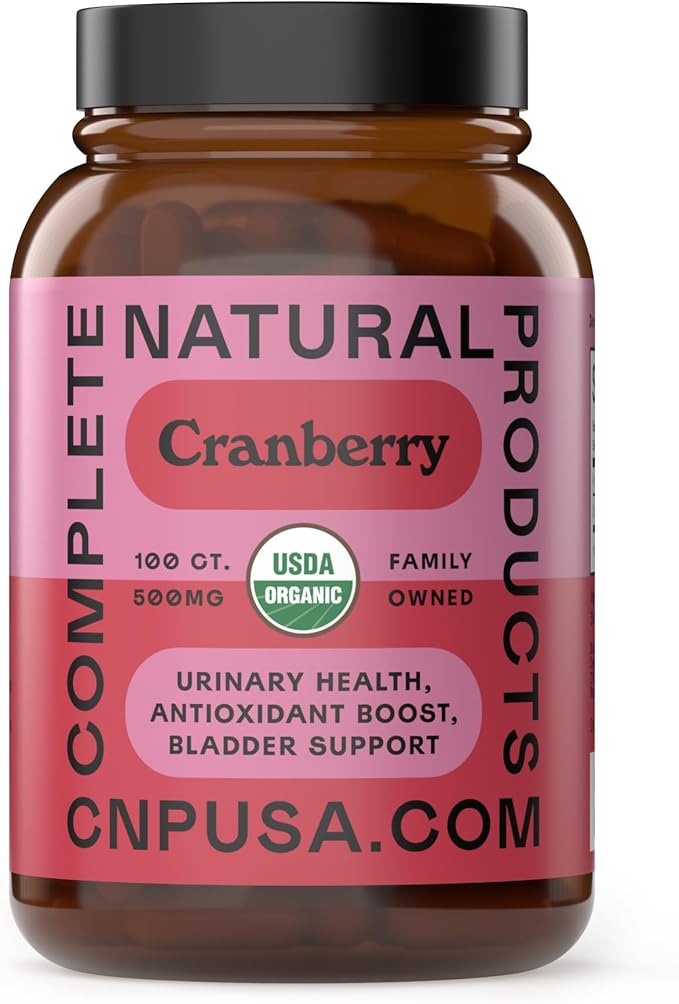 Organic Cranberry Capsules 500mg by Complete Natural Products - Cranberry Supplements for Women, Plant Based Powder for Urinary Tract & Bladder Support, Vegan Non GMO No Fillers Formula Made in USA