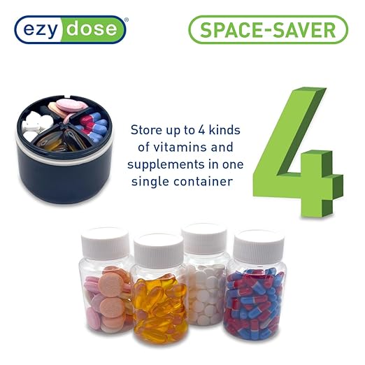 EZY DOSE Mini Vitamin Organizer, Multi Compartment, Portable and Compact Design, Easy Access Sliding Pill Dispenser, Supplement Organizer with Anti-Mix Design, Travel Friendly, Medium, Black and Cream
