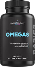 Livingood Daily Fish Oil Omega 3 Supplement, EPA and Dha from Wild Caught Fish, Omega 3 Fatty Acids for Heart, Brain, and Joint Health for Men and Women, Gluten Free, 30 Day Supply, 60 Softgels