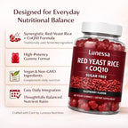 Lunessa Red Yeast Rice, with Red Yeast Rice 2400mg, CoQ10 200mg, Restores Body Vitality & Maintains Healthy Cholesterol Levels for Men & Women, Non-GMO, Vegan, Raspberry Flavor, 60 Gummies (1)
