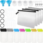 Abnaok 47PCS Protein Powder Travel Container Set,Reusable Powder Supplement Container with 21PCS Single Dose Powder Bags，Zip Up Bags，Funnels, Spoons and Sheet Labels, Spring Buckle，Zipper Rings