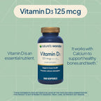 Nature's Wonder Vitamin D3 5000iu (125mcg) High Potency, Dietary Supplement to Support Bone Health and Immune System, Gluten Free, 360 Softgels, 1 Year Supply