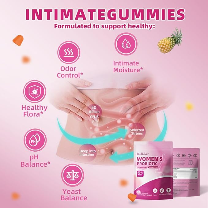 Vaginal Probiotics Gummies for Women, pH Balance for Women, Feminine Probiotics Gummy for Vaginal Health, Odor Control, Gut Health, Immune Support, Pineapple Probiotic Gummies for Woman, 90 Count