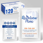 RainbowPana Flushable Wipes - 120 Count, ON-THE-GO Individually Wrapped - Travel Butt Wipes for Men and Women, Family - Infused with Vitamin E and Natural Aloe, pH Balanced, Paraben/Fragrance/Alcohol Free, 100% Plant Sourced Fibers - Cleanse and Moistu...
