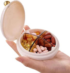 Cute Pill Holder for Purse, Daily Pill Organizer 4 Times a Day, Pill Travel Case, Portable Round Daily Pill Case Dispenser Organizer Containers (Beige)