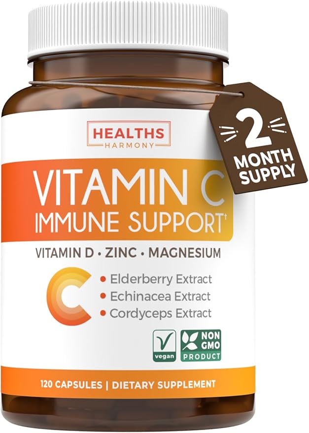 Vitamin C Immune Support Supplement - Immune Boost Blend with Elderberry Vitamin C and Zinc for Daily & Seasonal Support - Magnesium Zinc VIT C & D and Herbal Defense Complex (2 Months Supply)
