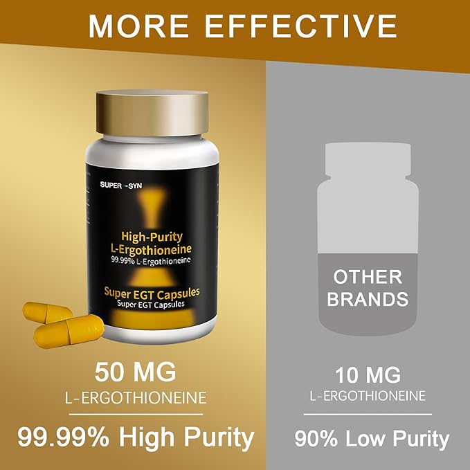 L-Ergothioneine 50mg of Ultra-Pure, Antioxidant Dietary Supplement, Cellular Health, Cognitive Health, Longevity, Gluten-Free, Vegetarian, Non-GMO