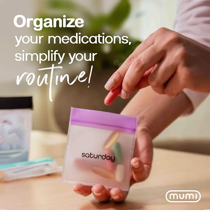 MUMI Pill Pouch Set, Travel Pill Organizer 7 Mini Zipper Pouches, Small Pill Bags, Reusable Pouches for Medicine Travel, Pocket Pill Organizer, Purse Accessories, Vitamin Organizer