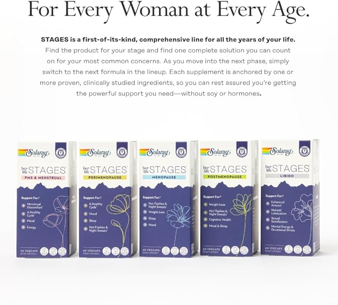 SOLARAY Perimenopause her Life Stages - Perimenopause Supplements Women - Hot Flashes, Menopause Support - Saffron and Chasteberry - Made Without Hormones - 60-Day Guarantee - 30 Servings, 60 VegCaps