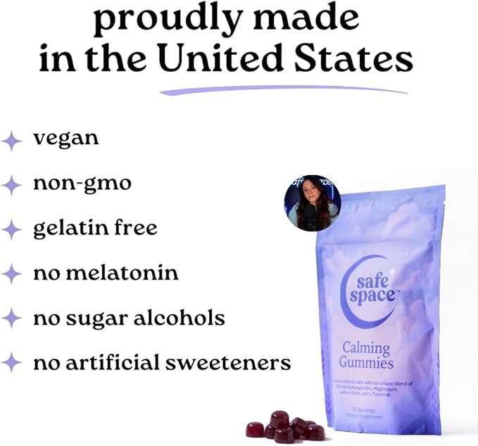 Safe Space Calming Gummies – Stress Relief with Ashwagandha, L-Theanine, Magnesium & Lemon Balm – Relaxation & Sleep Support – from ASMR – Vegan (60 Count)