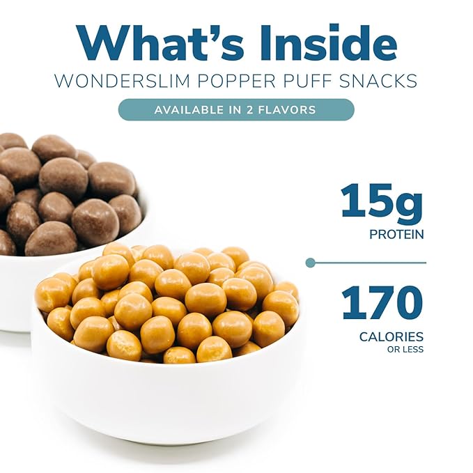 WonderSlim Popper Puff Snacks, Caramel Peanut, 170 Calories, 15g Protein, Gluten Free (7ct)