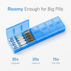 Barhon Pill Organizer Large, Weekly Medicine Pill Organizers, 7 Day Pills Box Case Travel for Big Vitamin Supplements Fish Oil, Light Blue