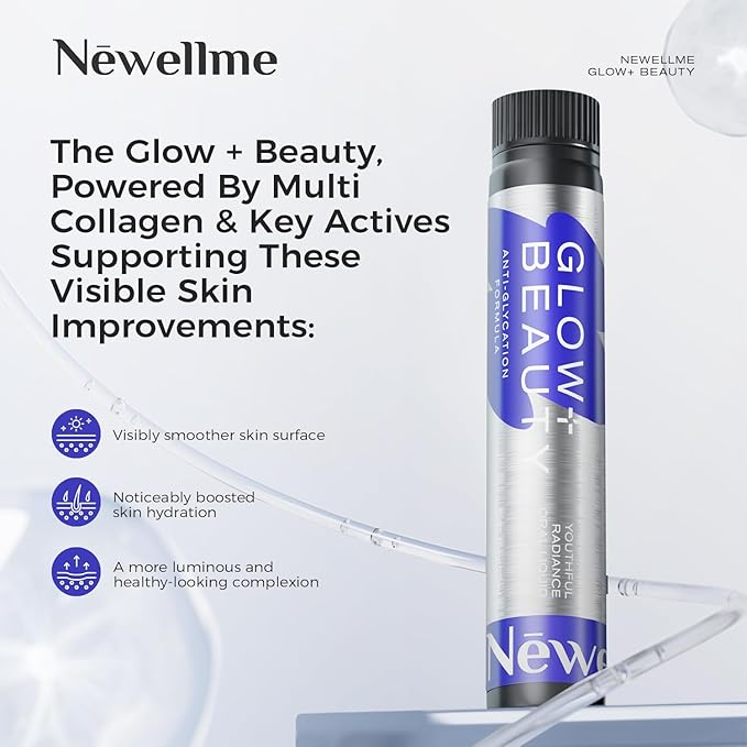 NEWELLME Liquid Collagen Shots with Hyaluronic Acid, 18,000mg Multi Collagen Peptides, Sugar Free Ready-to-Drink Collagen Supplement for Hair Skin Nails, 42 Bottles