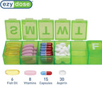 EZY DOSE Weekly (7-Day) Pill Case, Medicine Planner, Vitamin Organizer Box, Convenient and Easy to Use, X-Large Compartments, Travel Friendly, Green, BPA Free