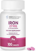 Iron Supplement, Iron 27mg Iron Supplement for Women, 100 Tablets, 100 Day Supply, Daily for Adults, Red Blood Cell Support, Gentle on Stomach