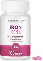Iron Supplement, Iron 27mg Iron Supplement for Women, 100 Tablets, 100 Day Supply, Daily for Adults, Red Blood Cell Support, Gentle on Stomach