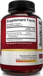 NutriFlair Korean Red Panax Ginseng 1600mg – 120 Vegan Capsules | 5% Ginsenosides | Non-GMO, Gluten-Free | Natural Energy & Focus Support | Made in USA