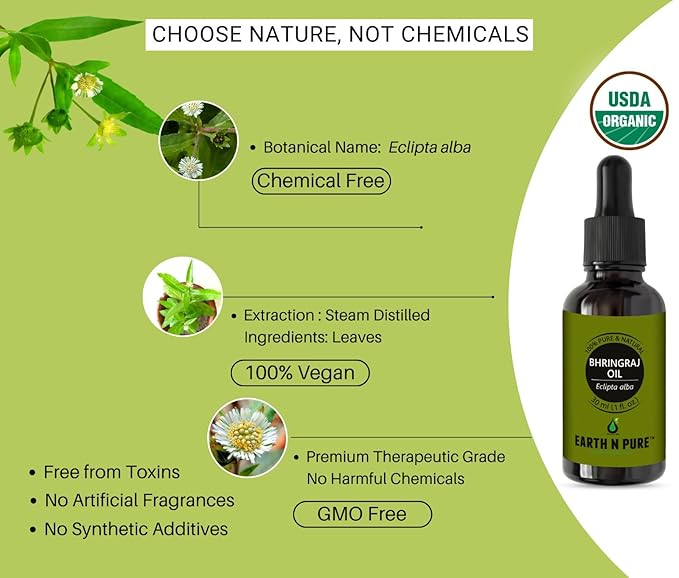 EARTH N PURE Bhringraj Oil Cold Pressed, Natural & Therapeutic Grade for Hair Growth 15 ml