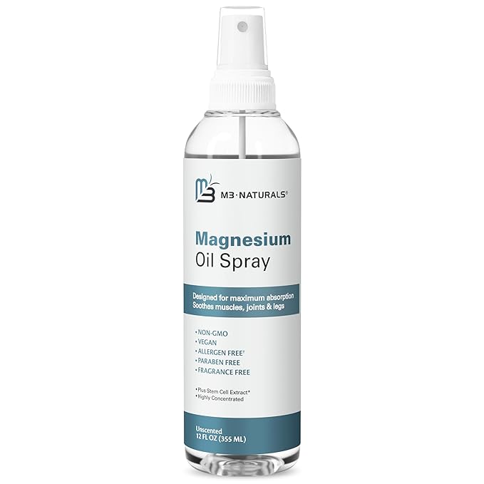 Magnesium Oil Spray for Sore Muscles, Feet, Joints and Leg Cramps, Supports Restful Sleep, Relaxation and Post-Workout Recovery, Suitable for Sensitive Skin, 12 fl oz by M3