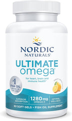 Nordic Naturals Ultimate Omega in Fish Gelatin, Lemon Flavor - 60 Soft Gels - 1280 mg Omega-3 - High-Potency Fish Oil Supplement - EPA & DHA - Promotes Brain & Heart Health - Non-GMO - 30 Servings