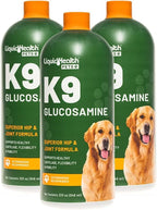 LIQUIDHEALTH Pets K9 Liquid Glucosamine for Dogs, Puppies, Senior Canines with Chondroitin, MSM, Hyaluronic Acid - Dog Vitamins for Hip Joint Health, Dog Joint Oil, Joint Juice - Made in USA (3 Pack)