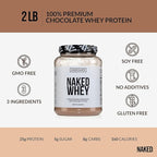 NAKED Whey Chocolate Protein Powder - Only 3 Ingredients - Grass Fed Whey Protein Powder, Organic Chocolate and Organic Coconut Sugar, NSF Certified, No GMO, No Soy, and Gluten Free - 24 Servings