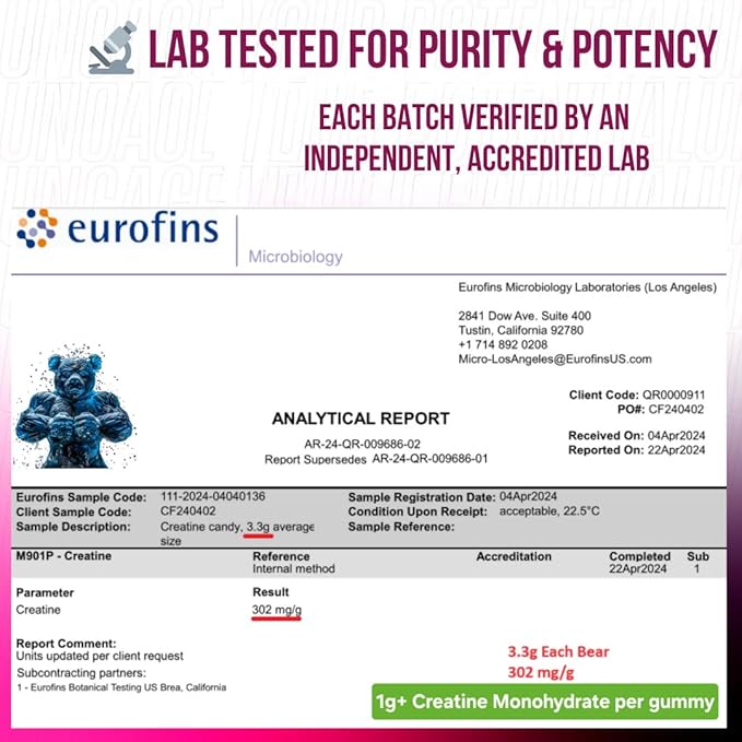 Creatine Monohydrate Gummies 5g with Prebiotic Fiber for Muscle Growth & Strength, 30 Servings, Blue Raspberry - Lab Tested - 5000mg Premium All Natural