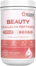 NATURE TARGET Beauty Collagen Peptides Powder for Women, Multi Collagen Powder with Vitamin C, Biotin, Hyaluronic Acid – Unflavored, Keto Friendly, Easy Dissolve, Non-GMO, 50 Servings