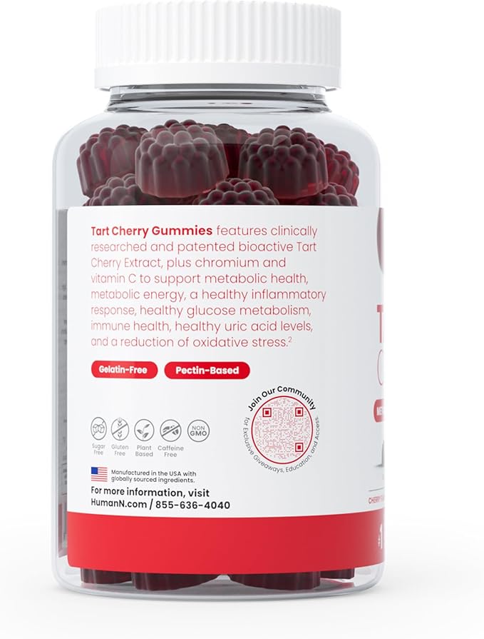 Humann Tart Cherry Gummies - Uric Acid, Immunity, Inflammation & Metabolic Health Support – NSF Certified Sport, Powerful Antioxidant & Non-GMO - from Maker of SuperBeets - 60 Sugar-Free Vegan Gummy