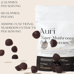 Auri Nutrition Super Mushroom Daily Gummies – All-in-One Functional Gummy with 12 Mushroom Blend Including Lion’s Mane, Reishi, Chaga & Cordyceps – 60 Gummies