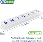EZY DOSE Weekly (7-Day) Pill Case, Medicine Planner, Vitamin Organizer Box, 3X-Large Compartments to Secure Prescription Medication and Prevent Accidental Spilling, Clear Lids, BPA Free