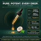 Vitamin D3 + K2 Drops 10,000 IU D3 with 200mcg K2 (MK7), Peppermint Flavour, Organic MCT Coconut Oil, 60mL, 6 Month Supply