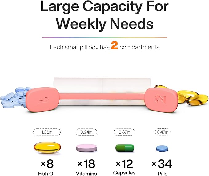 Weekly Pill Organizer 2 Times a Day - Am Pm Pill Box 7 Day, Large Twice Medicine Pill Case for Daily Medication, Vitamins, Fish Oils, Supplements Portable Week Pill Holder Container, Translucent Pink