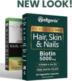Wellgenix Purvana MAX Hair Skin and Nails Supplement – 5000mcg Biotin with MSM & B-Complex – Support for Thicker Hair, Stronger Nails & Glowing Skin – 30 Veggie Capsules