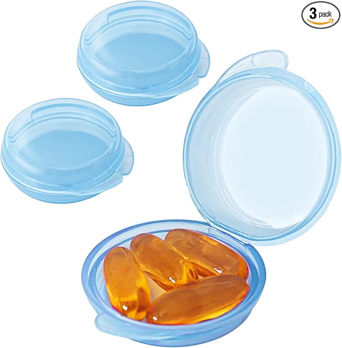 3PCS Small Pocket Daily Pill Box Organizer - Portable Travel Wallet with Individual Compartments - Compact, Convenient and Easy-to-Use Mini Pill Container for On-the-Go Medication Management (Blue)