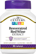 21st Century Resveratrol Red Wine Extract Capsules (90 Count), Resveratrol Supplement with Grapeseed Extract, Polyphenols, & Vitamin C for Antioxidant Support, Gluten-Free & Non-GMO, No Added Sugar